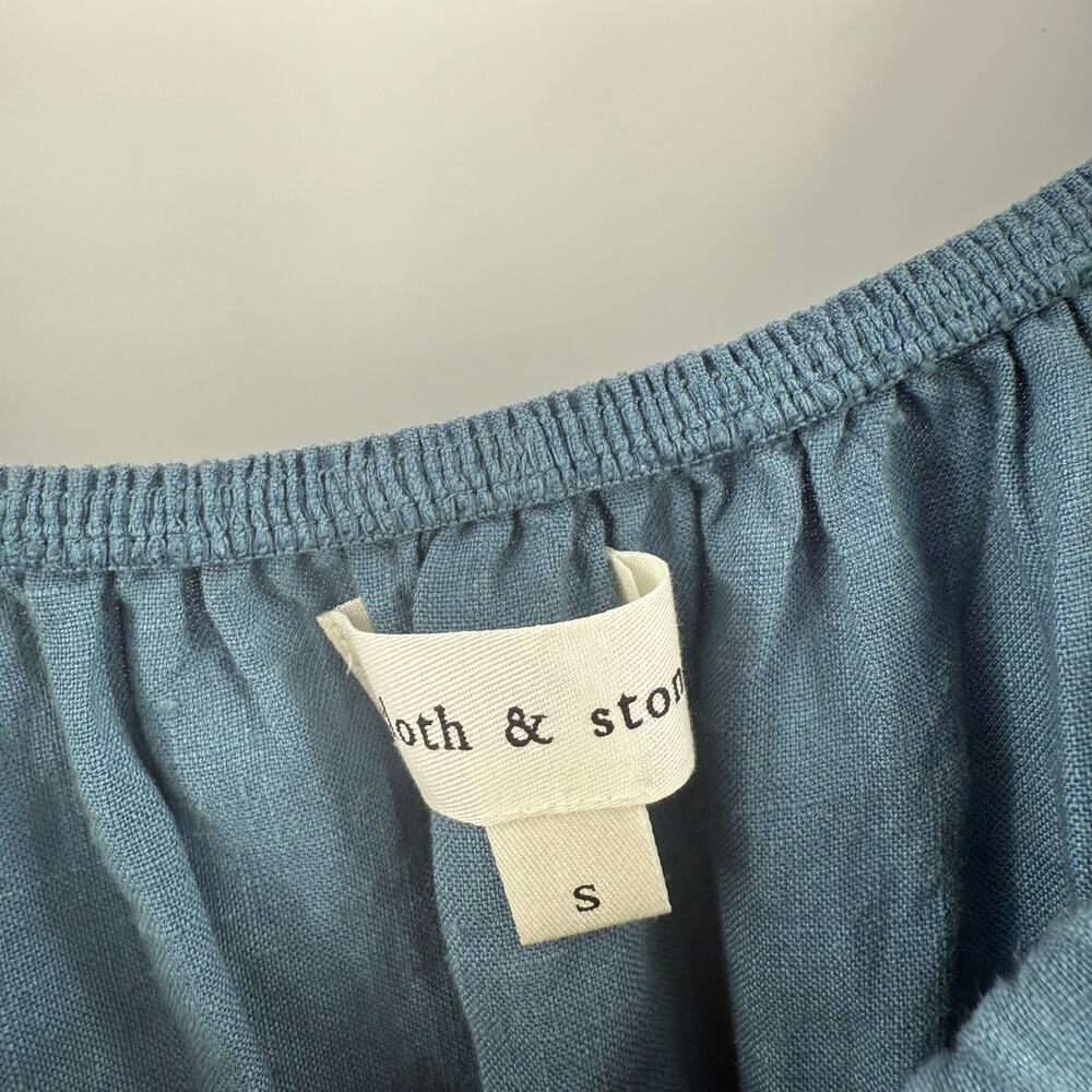 Cloth & Stone Dress Size Small NEW Anthropologie 100% Linen Mini Blue Smock NWOT - Picture 6 of 16